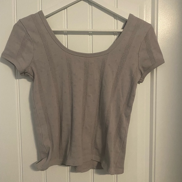 Madewell Grey Lilac Scoop Neck Pointelle Ribbed Tee - Picture 7 of 11